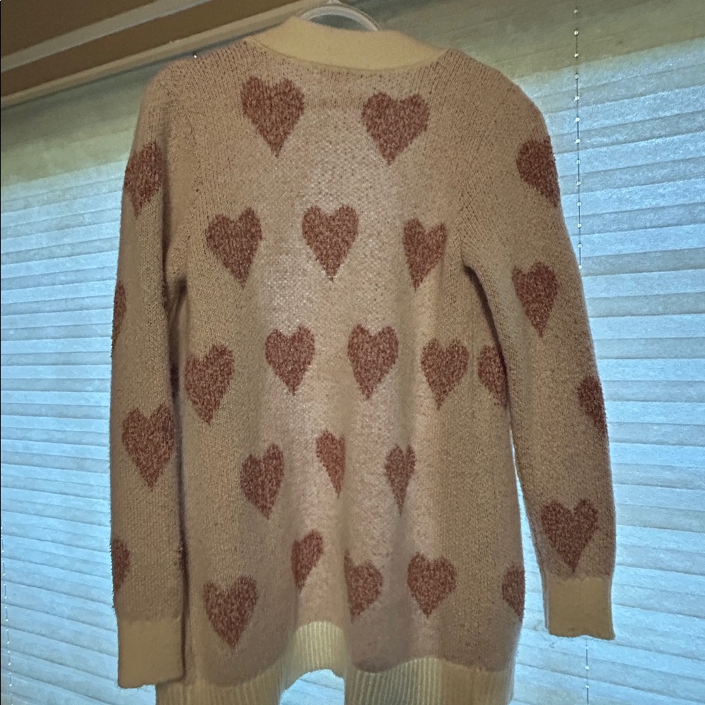 Heart Patterned Tan Cardigan - Picture 2 of 2